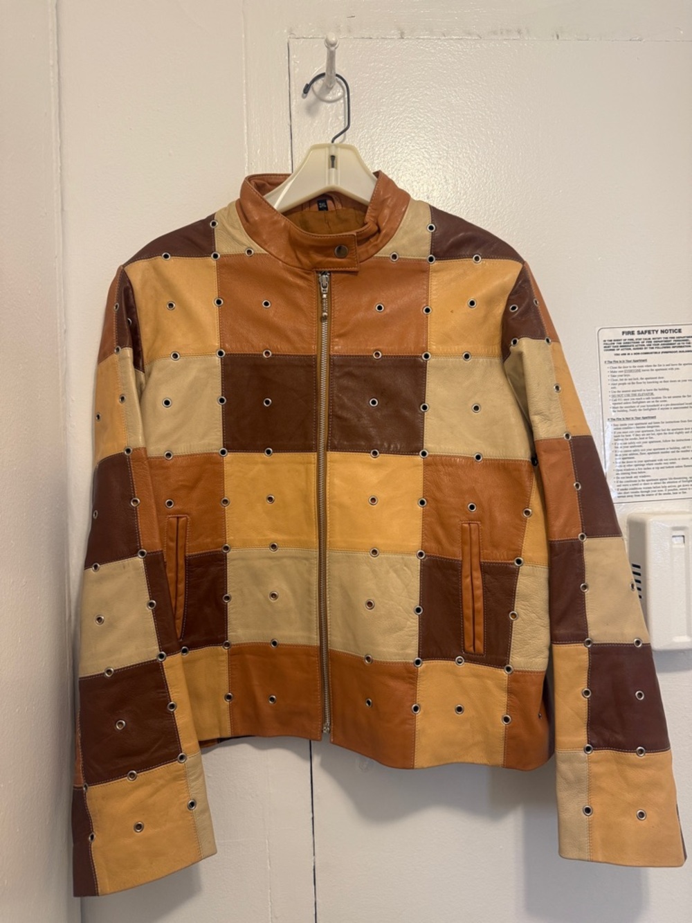 Rare Vintage Patchwork Colorblock Studded Leather Jacket